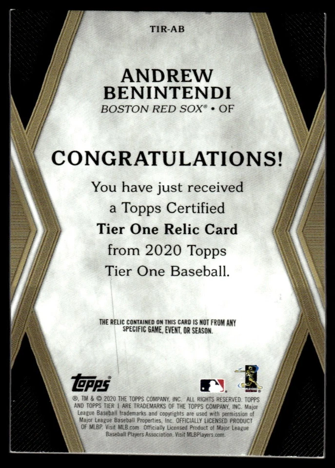 2020 Topps Tier One Relics Andrew Benintendi 368/395 Boston Red Sox #T1R-AB - Image 2 of 2