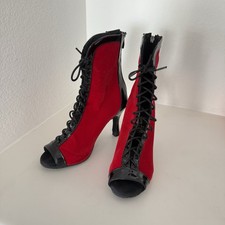 Very Fine Red Velvet Patent Lace-Up Custom Made Dance Booties Salsa Bachata Sz 8