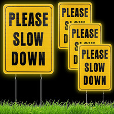 4 Pcs Please Slow down Signs with Metal Stakes 15.7 X 11.8 Inch Reflective Doubl