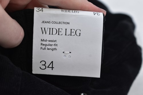 MNG Wide Leg Pants Womens EUR 34 USA 2 Black Corduroy Mid Waist Regular Fit - Picture 9 of 13