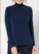 Susan Graver Size 3X Navy Long Sleeve Liquid Knit Mock Neck Top