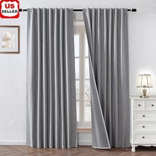 100 Blackout Faux Linen Curtains Thermal Insulation Rod Pocket Easy Care New