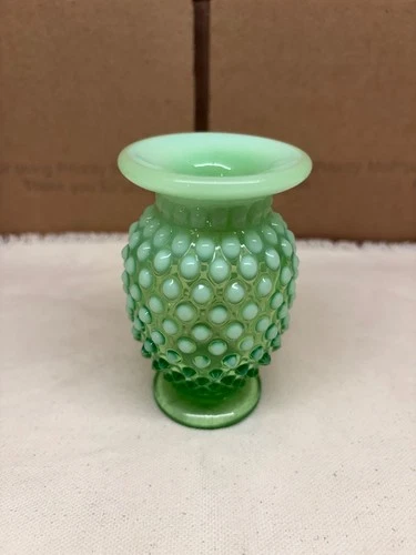 Vintage Fenton Uranium Hobnail Opalescent Green Glass Vase GLOWS