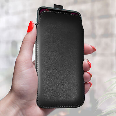 PU Leder Zuglasche Flip Case Cover Tasche für verschiedene Handys - schwarz (S)