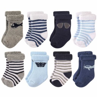 Hudson Baby Rolled Cuff Crew Socks, 8-Pack, Aviator