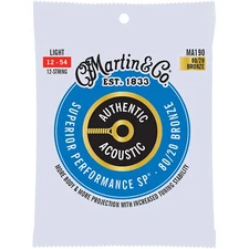 Martin MA190 Authentic Acoustic SP Bronze Guitar Strings, Light 12-String