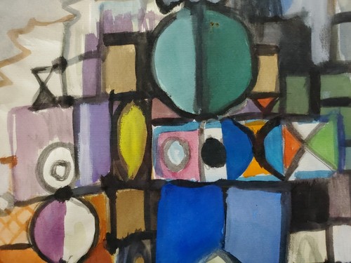 Gemälde Aquarell Stadtansicht Abstrakt Gerda Henning Signiert Nachlass - Bild 3 von 10