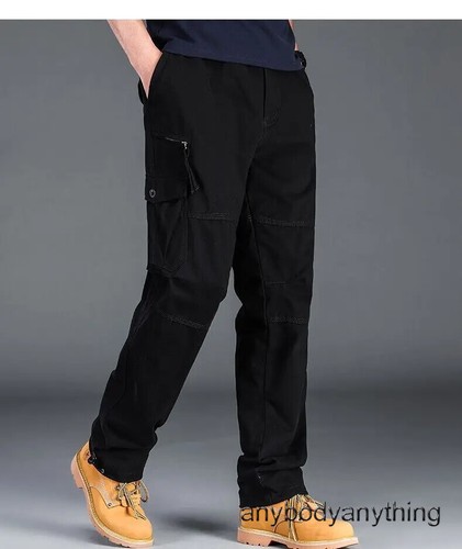 Hombres Pantalones de Carga Informales Cremallera Multi-bolsillo Rectos Pantalones Sueltos Cintura Elástica - Imagen 15 de 28