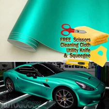 48" x 60" Satin Matte Chrome Metallic Teal Green Vinyl Film Wrap Bubble Free
