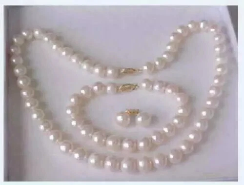 Venta caliente AAAA 8-9mm AKOYA Blanco Perla Collar Pulsera Pendientes Set Oro 14K Foto 2 de 3