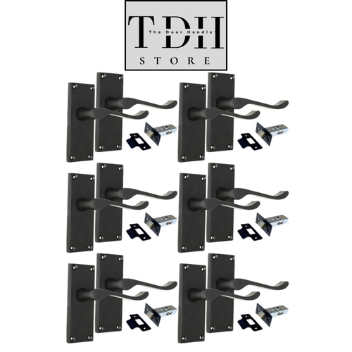 Matt Black Victorian Scroll Door Handle Lever Latch, Including Tubular Latchx6.c - Picture 2 of 13