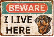 Vintage Beware of Dog Aluminum Sign - Rottweiler - Metal Multi Color