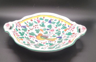 Yellow Bird Shallow Bowl Deruta Fima Italy Pottery Hand Painted-Olive Tray 8.5''