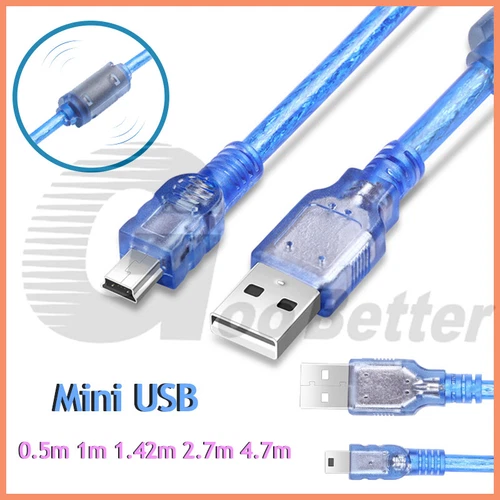Mini USB Cable Charger Lead A to mini B 5 Pin Power Charge 50cm 1m 2m 3m 4m 5m