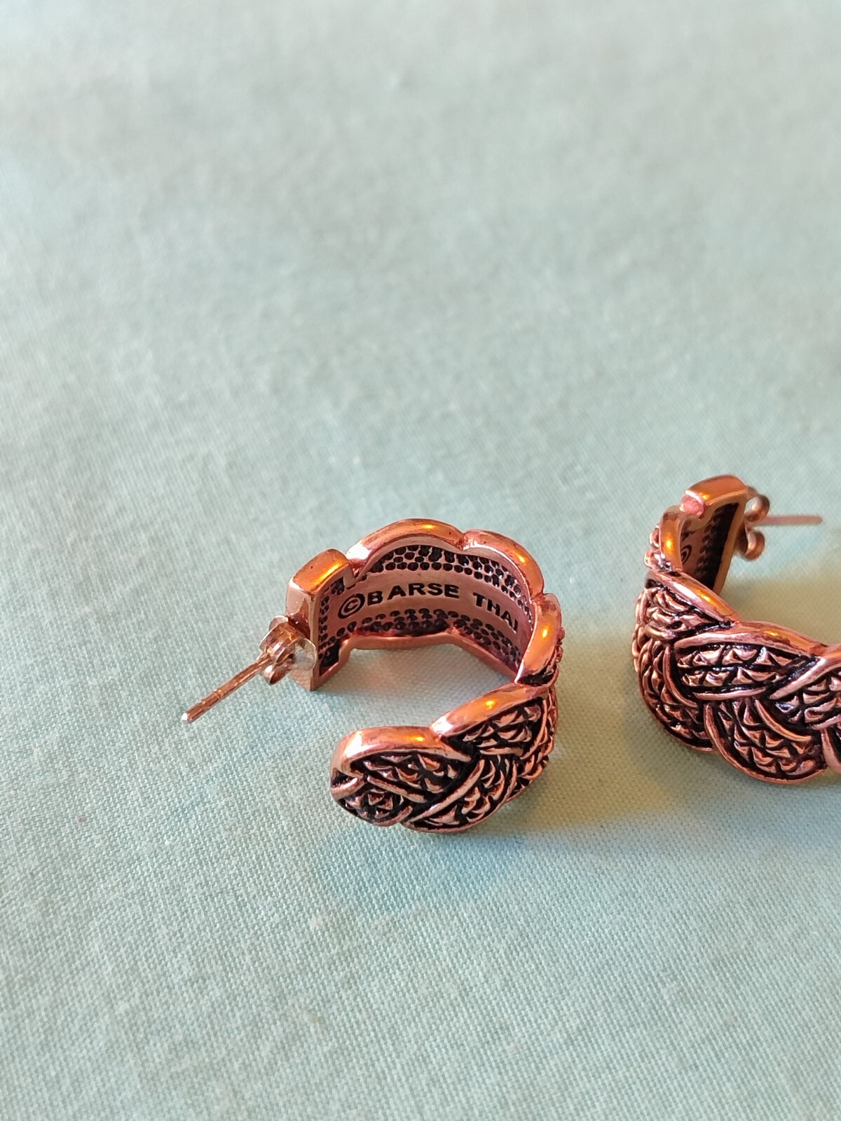 Signed Barse Thai Solid Copper Thick Half Hoop Ea… - image 5