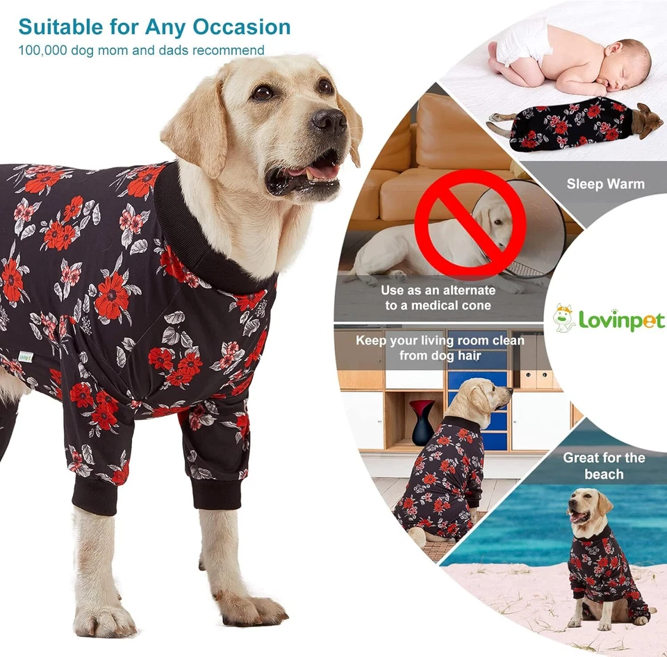 LovinPet Pet Pijama Ropa Floral Azul Marino Estampado Elástico Pullover para Perro Grande Foto 4 de 4