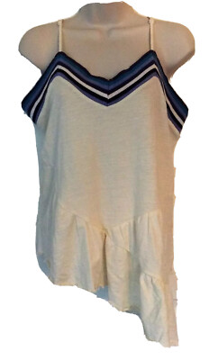 PARASUCO NWT$47 Crop Top Ecru Bamboo Spaghetti Strap Asymmetric Ruffles SZ Large