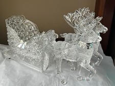 Christmas acrylic centerpiece santa sleigh 2 reindeer with silver chains 13"