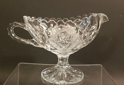 West Germany Crystal Cut Glass, Vintage Saw-tooth Edge, Footed Gravy Servicer - Image 1 of 4