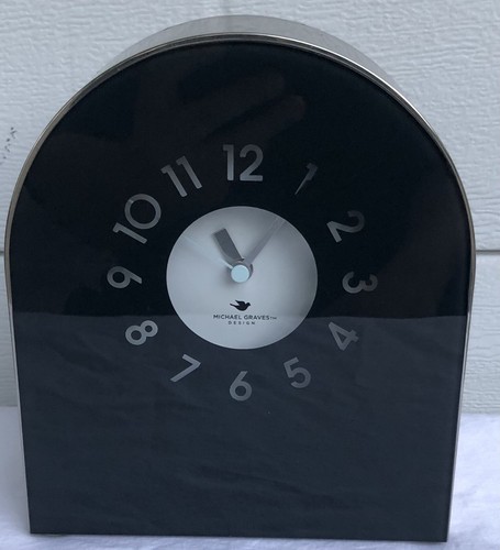 Michael Graves Modern Desk Clock Black Stainless Steel Modern Style Model C1211 - Picture 2 of 11