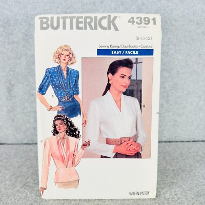 Butterick 4391 V Neck Blouse Top Loose Misses Size 8 12 Sewing Pattern Easy