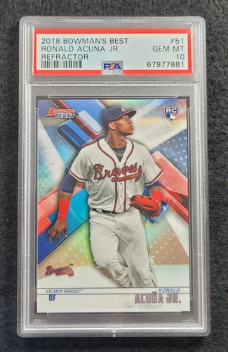 Rare 2018 RONALD ACUNA JR. Bowman's Best ROOKIE REFRACTOR Card #51-BRAVES-PSA 10