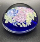 Vtg Murano-Style Glass Blown Paperweight Floral  3" Diameter Rose Cobalt Blue