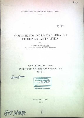 Movimiento de la Barrera de Filchner, Antartida; Instituto Antartico Argentino C