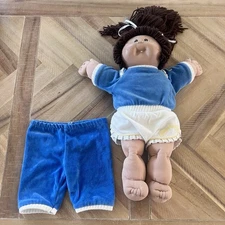 Vtg Cabbage Patch Kids Doll w/ Jogger Velour Sweatsuit Yarn Brown Hair 85 Mark