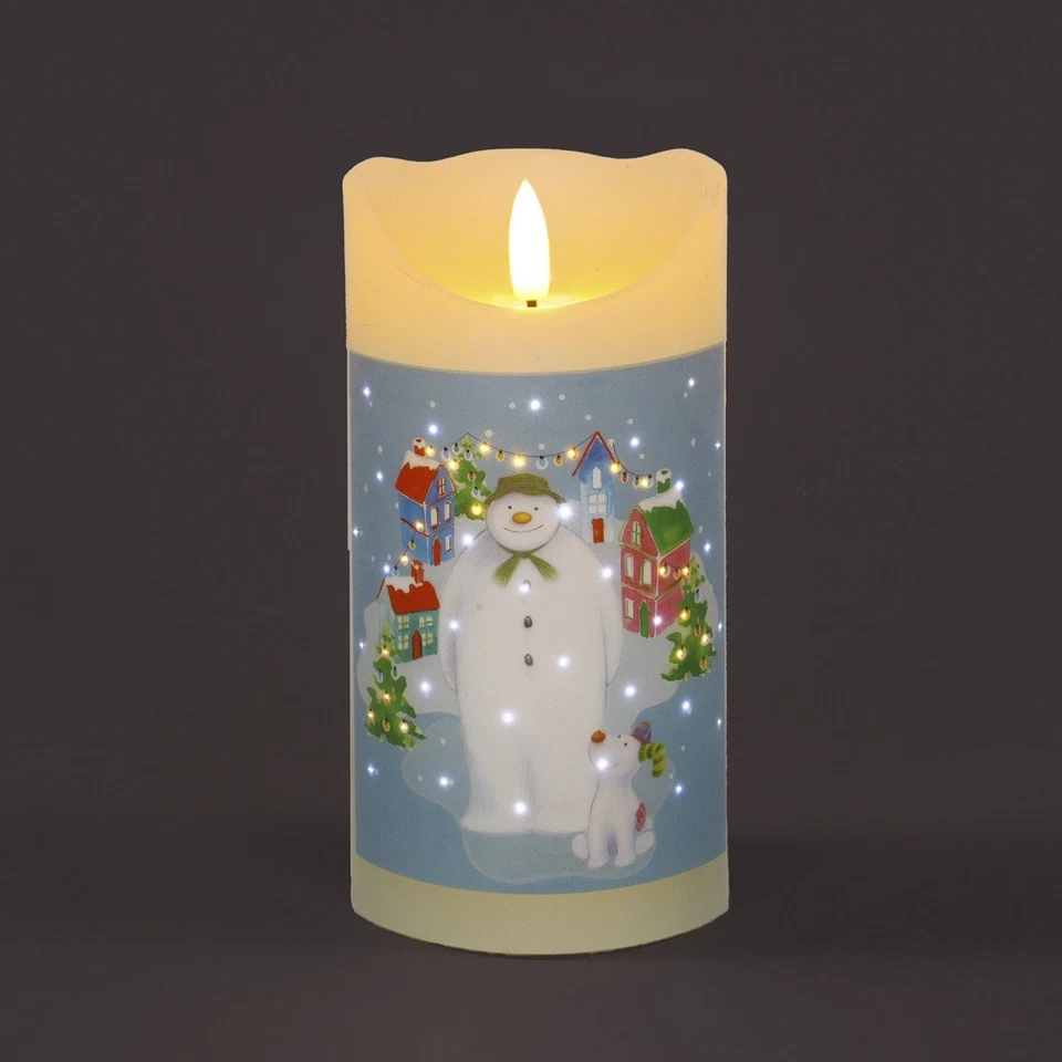 Snowtime Christmas Candle with Snowman and Snowdog Village Scene