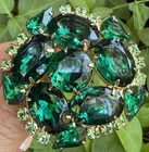 Vintage two tone Green rhinestone brooch pin Costume jewelry