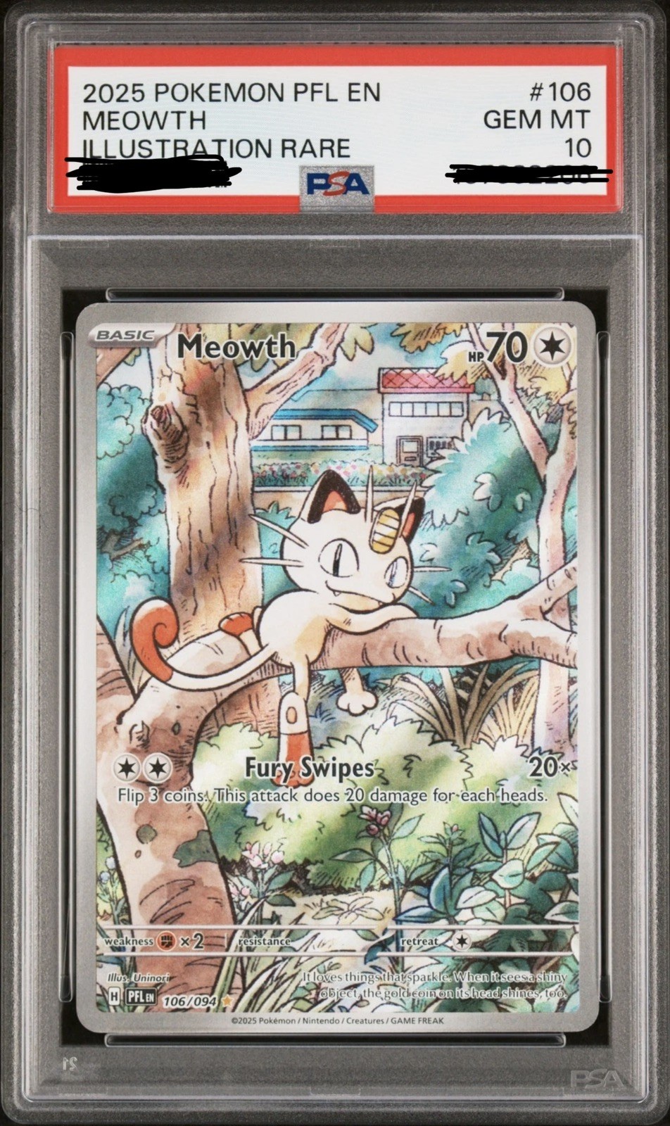 2025 Pokemon Phantasmal Flames Meowth 106/094 Illustration Rare PSA 10