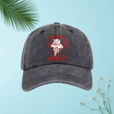 Retro Ice Cream Character Washed Baseball Cap Retro Dad Hat Washed Baseball Cap