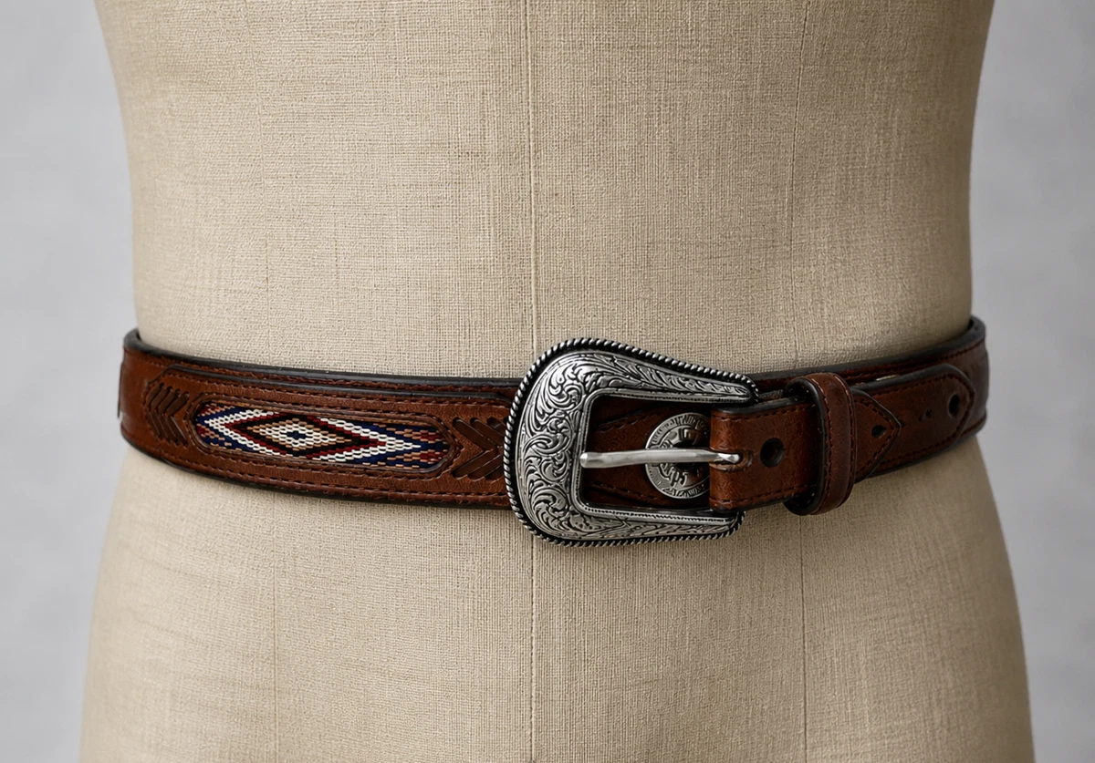 Vintage Orvis Brown Leather Belt‎ with Silver Hardware Sz 38 Vintage Orvis Mens Belt Brown Leather Aztec Western Silver  main image 4