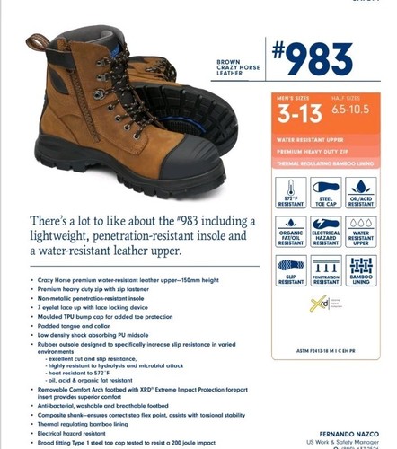 Stivali da lavoro Blundstone 983 serie lavoro stivali zip uomo 9 donna 11 steeltoe NUOVI - Foto 2 di 9
