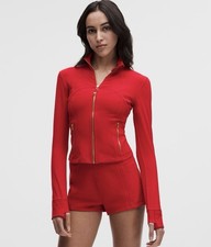 Size 6, Lululemon Define Cropped Jacket Nulu in Oxford Red and Gold, NWT