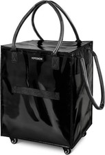 Large Black Reusable Grocery Bag on Wheels, Foldable Rolling Tote, Up to 66 lbs