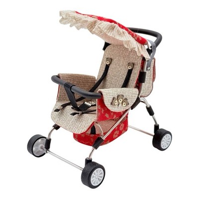 Miniature Dollhouse Artisan Baby Stroller Carriage & Diaper Bag Teddy Bear OOAK