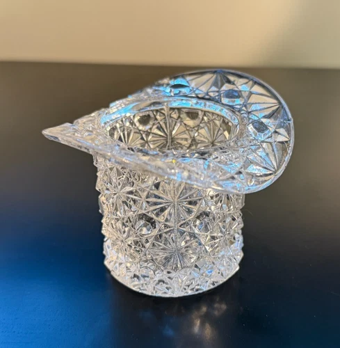 Vintage Fenton Daisy & Button Top Hat Clear Glass Toothpick Trinket Holder