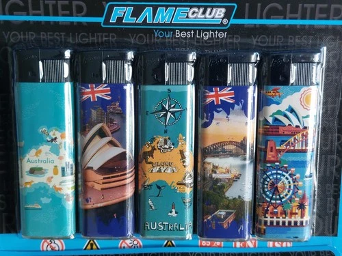 new large gas refillable electronic Aust Pattern lighters x 5 nor Flame Adjustab - Picture 1 of 1