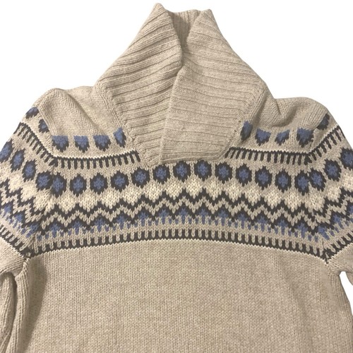 American Eagle Sweater Men MED Beige Blue Fair Isle Shawl Collar Heritage Dad - Picture 2 of 18