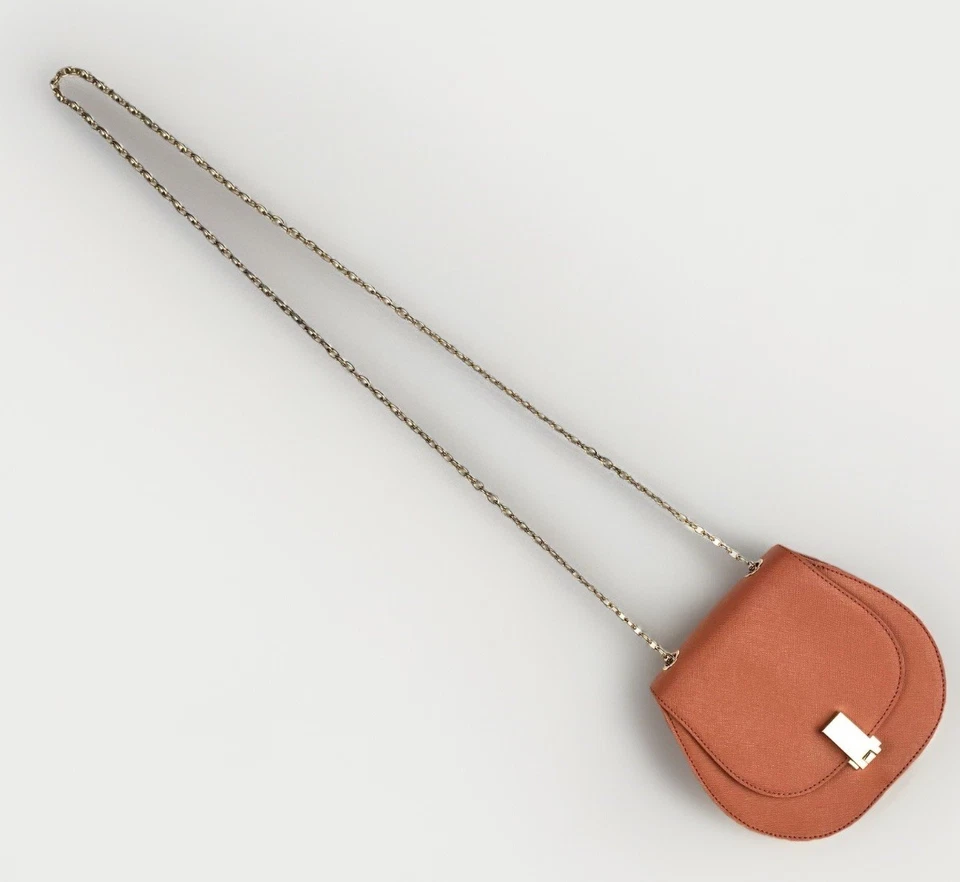 Zac Posen Crossbody Leather Bag Purse Terra Cotta Gold Chain Strap Boxy Saddle - Image 3 of 4