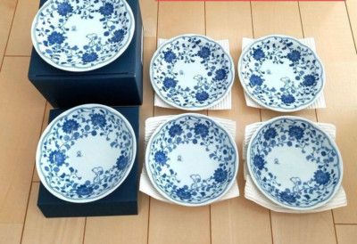 Snoopy Arabesque design dish plate 6 set 16.5 x 2.5cm & 15.5 x 4.5cm Aikarakusa
