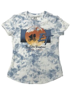 Extra Terrestrial Junior Womens Blue Tie Dye E.T. Tee Shirt T-Shirt