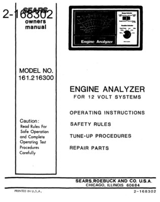 #ad Craftsman 161.216300 Engine Analyzer Owners Instruction Manual $20.24