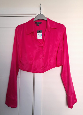 Primark hellrosa Satin Cropped Hemd UK 10 neu mit Etikett