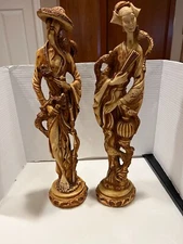 Vintage Resin Asian Couple, Man /Woman, Bird Lovers,MADE IN ITALY BY ARTMARK 19"