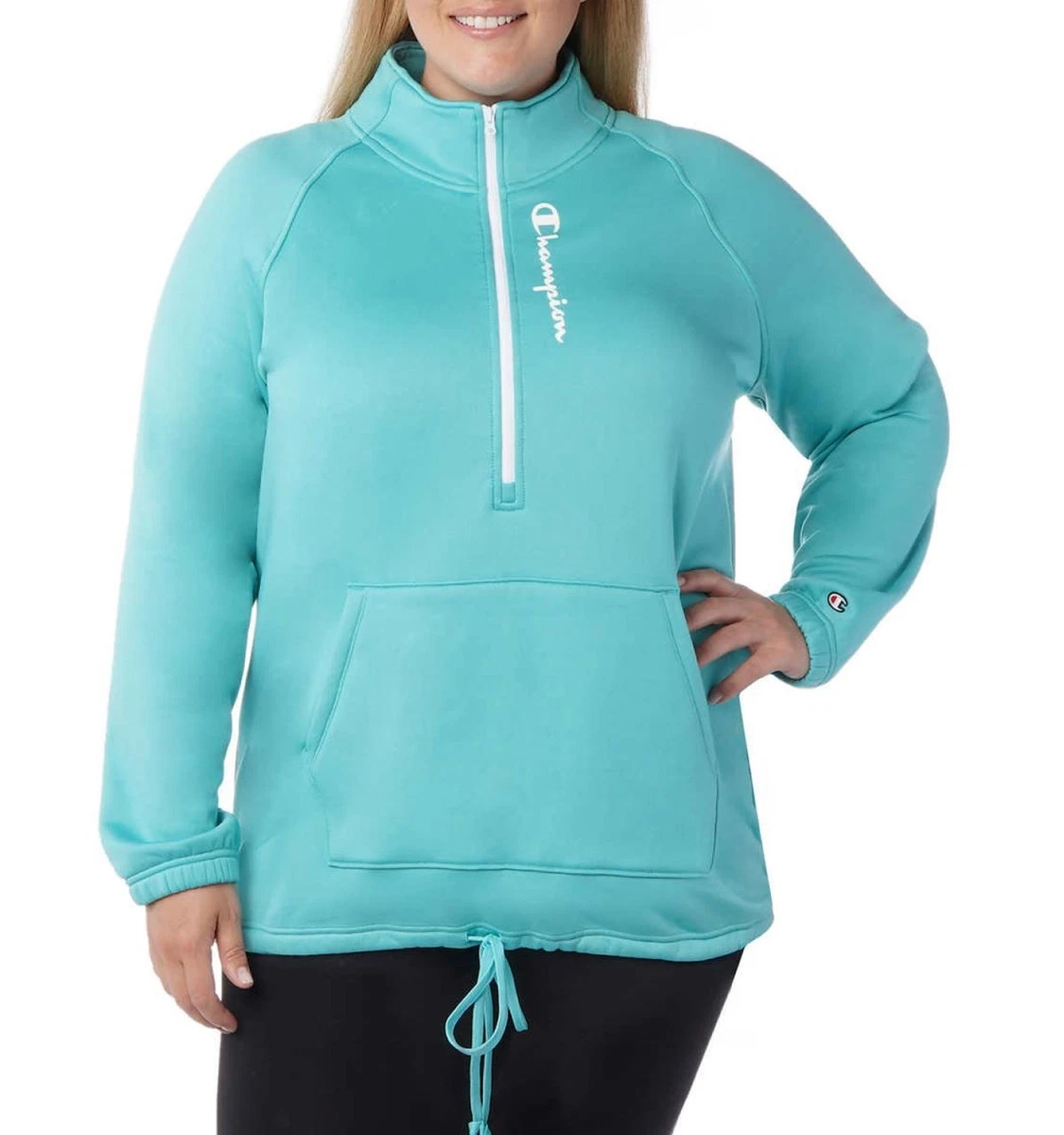 Champion Women's Quarter Zip Pullover Fleece Jacket Teal Size XL-16