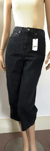 Moto Crop Wide Leg Jeans Washed Black 