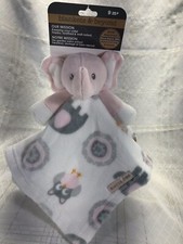 Blankets and Beyond Pink Elephant White Gray Security Blanket Lovey Nunu NEW
